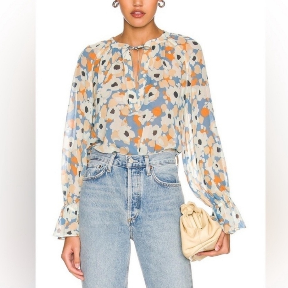 Joie womens blouse  peasant floral artsy Boho Vacation  women M beige lagenlook